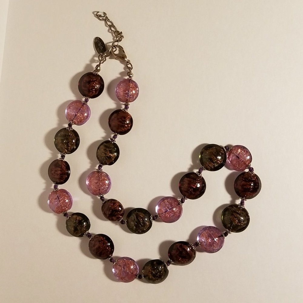 Italian Perini Pink Green Purple Glass Bead Ncklc